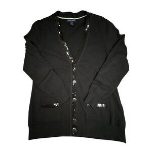 Tommy Hilfiger Womens Black Sequin Trim V-Neck Cardigan Sweater Size L Rare